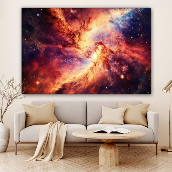 Peinture sur toile 180x120 cm - Décoration murale Néon - Ciel étoilé - Espace - Coloré - Décoration murale salle de jeux - Décoration salle de Gaming - Accessoires Gameroom - Peintures