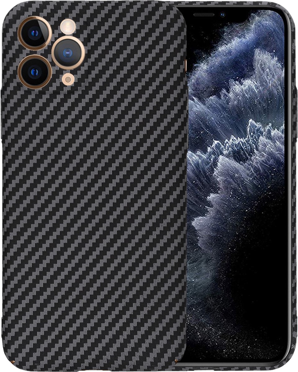 Techsuit Carbonite FiberShell Carbon Back Cover hoesje voor Apple iPhone 11 Pro - Zwart