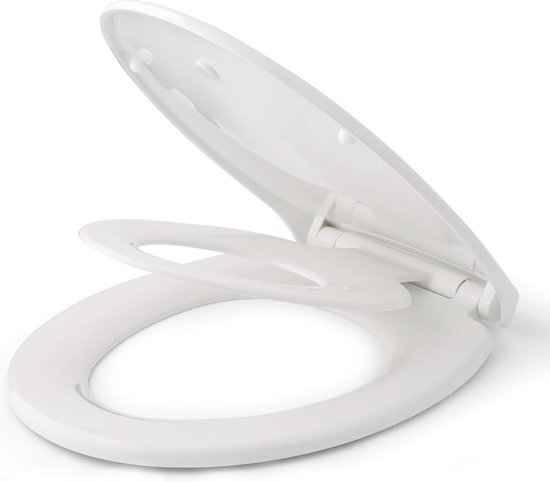 Abattant de WC Himimi avec siège enfant magnétique - Fermeture douce - Charnière réglable - Dégagement Quick - Forme O - Abattant de toilette en PP(447 x 371 x 55 mm)