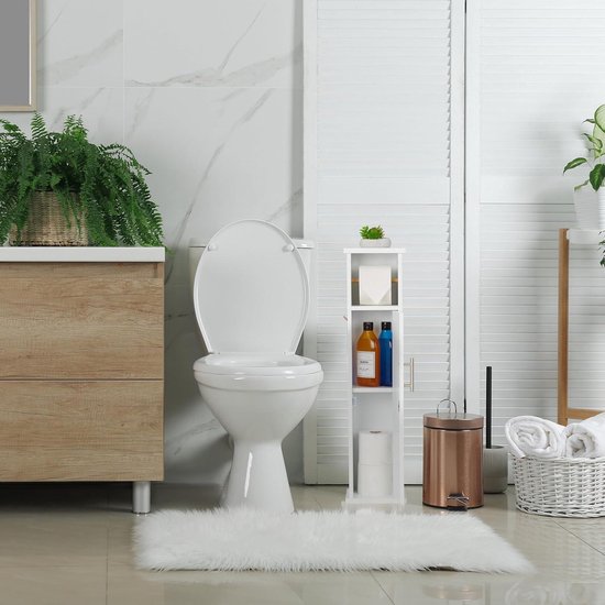 Relaxdays Wc Rolhouder Staand 77 X 18,5 17,5 Cm Smal Toiletkast Wit Badkamer 598525823