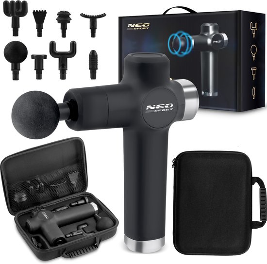 Massagepistool 8 opzetstukken Draadloos Zwart Grijs - Massagepistool - €40,37