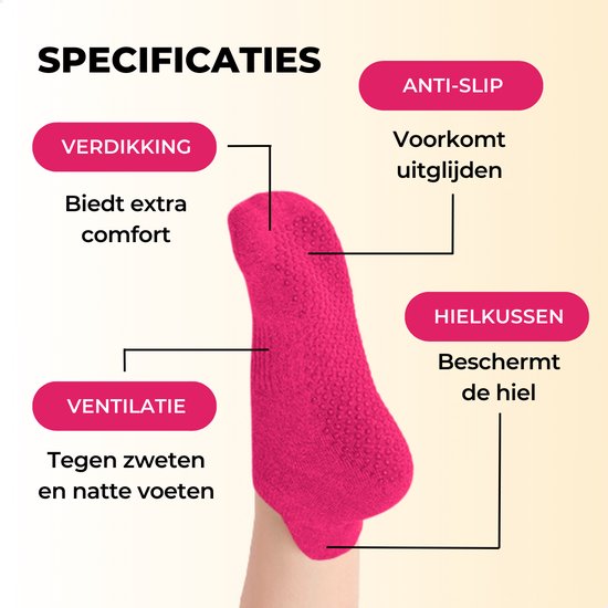 RENALUX - Yoga Sokken Antislip Dames - Antislip Sokken Dames - Pilates Sokken - Anti Slip Sokken - Huissokken met Antislip Dames - Fuchsia, Fuchsia & Fuchsia - Set van Maarliefst 3 Paar van Merkloos — afbeelding 4
