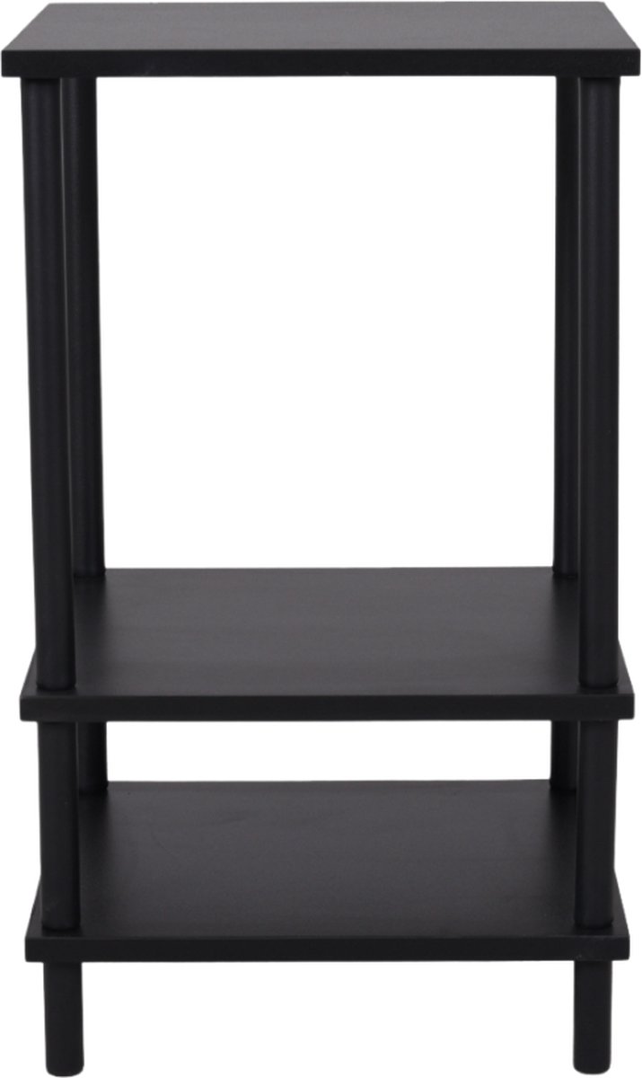 SensaHome Bijzettafel Ronde Poten - Antieke Houten Vierkante Pijp Drielaags Plank - 34x29,2x58cm - Zwart