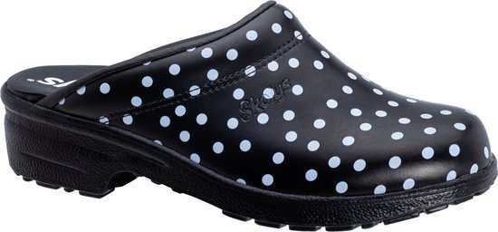 Skolys F720.02 sabots / sabots de travail | Mesdames et messieurs | médical | sabots de jardin | sabots | infirmière | Hôpital | embarquement | noir avec des points blancs | taille 37