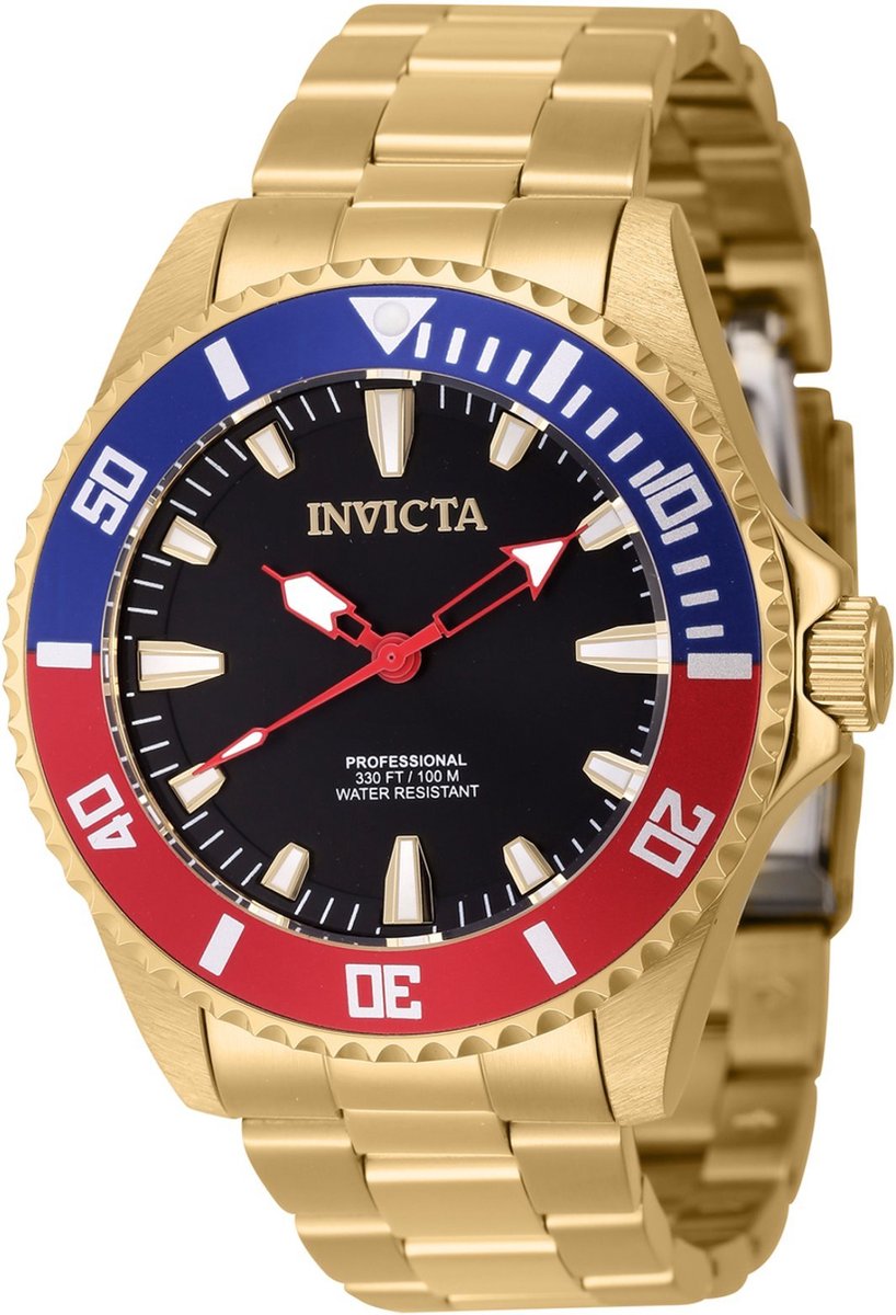 Invicta Pro Diver 46648 Heren Horloge - Waterdicht - Analoog - Quartz Uurwerk - Roestvrij Staal met zwarte Wijzerplaat - 44mm