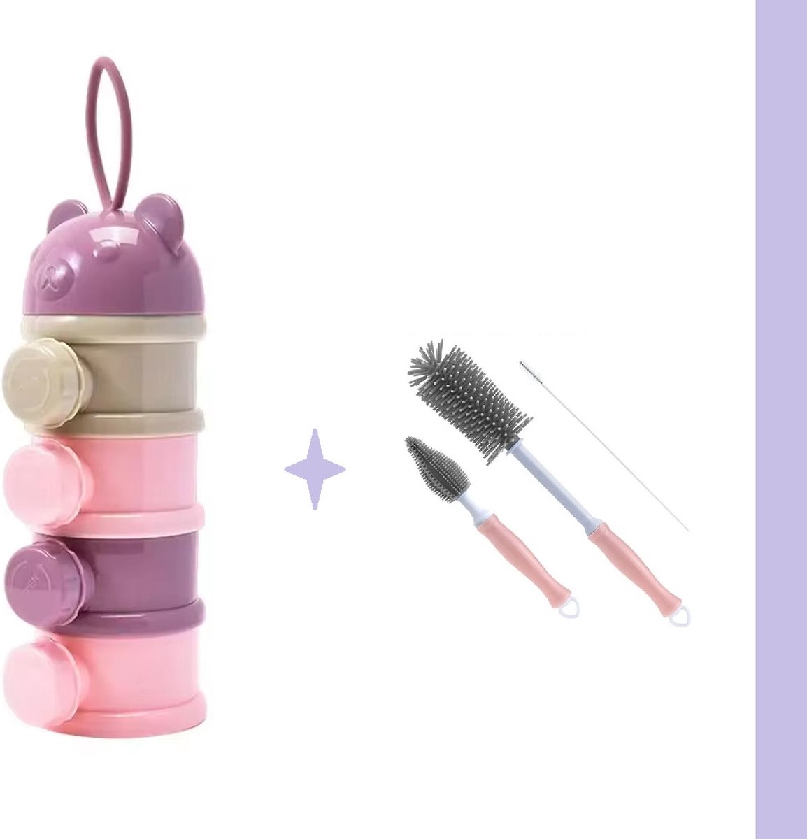 Goedkoopste 4-Laags Baby Melkpoederdoos - fruit toren Roze Flessenborstel - Roze Beer