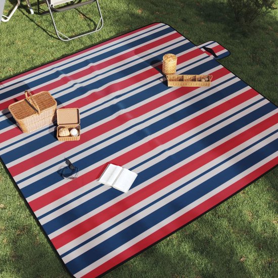 vidaXL Picknickkleed - 200x200 cm - Rood/Blauw Gestreept Picknickkleed - Picnic Dekentje - Buitendeken - Campingdekentje - Regenproof Deken van Vidaxl — afbeelding 2