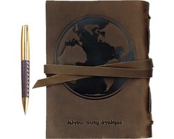 World Map Embossed Leather Notebook A5