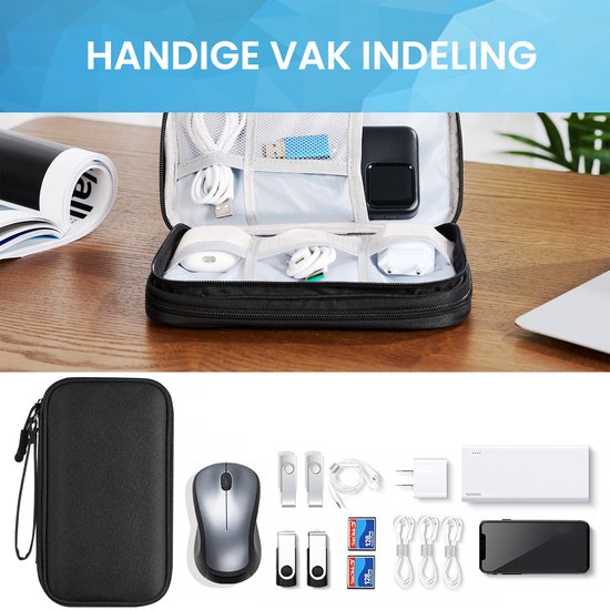 YONO Cable Organizer Bag Small - Sac de câble compact - Sac de rangement pour appareils Électronique et Accessoires de vêtements pour bébé - Étui à crayons - Zwart
