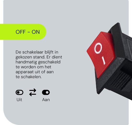 Rode tuimelschakelaar met 'O' en 'I' symbolen voor aan/uit functies.
