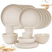 MÄSER 931734 Ossia Plate Set for 6 People in Mediterranean Vintage Look, 12-Piece Modern Dinner Service with Soup Plates and Flat Plates in Sand Grey, Ceramic, Sand Grey