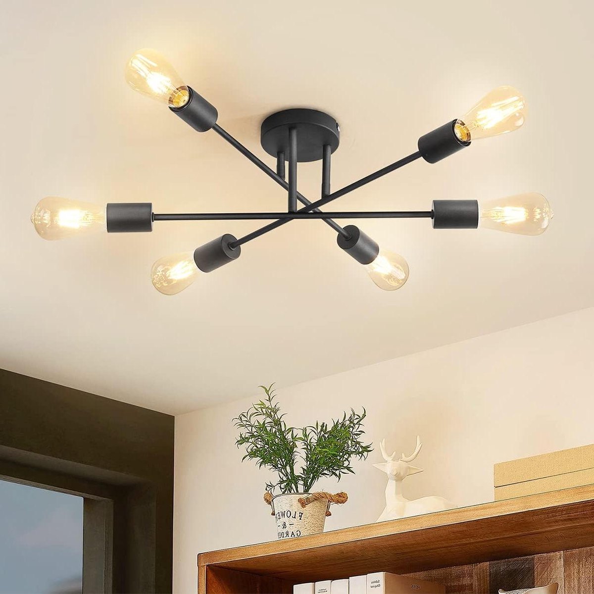 Plafondlamp met 6 lampen E27 hanglamp kroonluchter voor woonkamer-eetkamer-modern-zwart