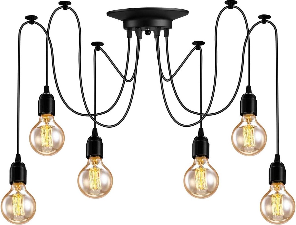 Verstelbare vintage industriële hanglamp zwart kroonluchter - 6 lamphouders
