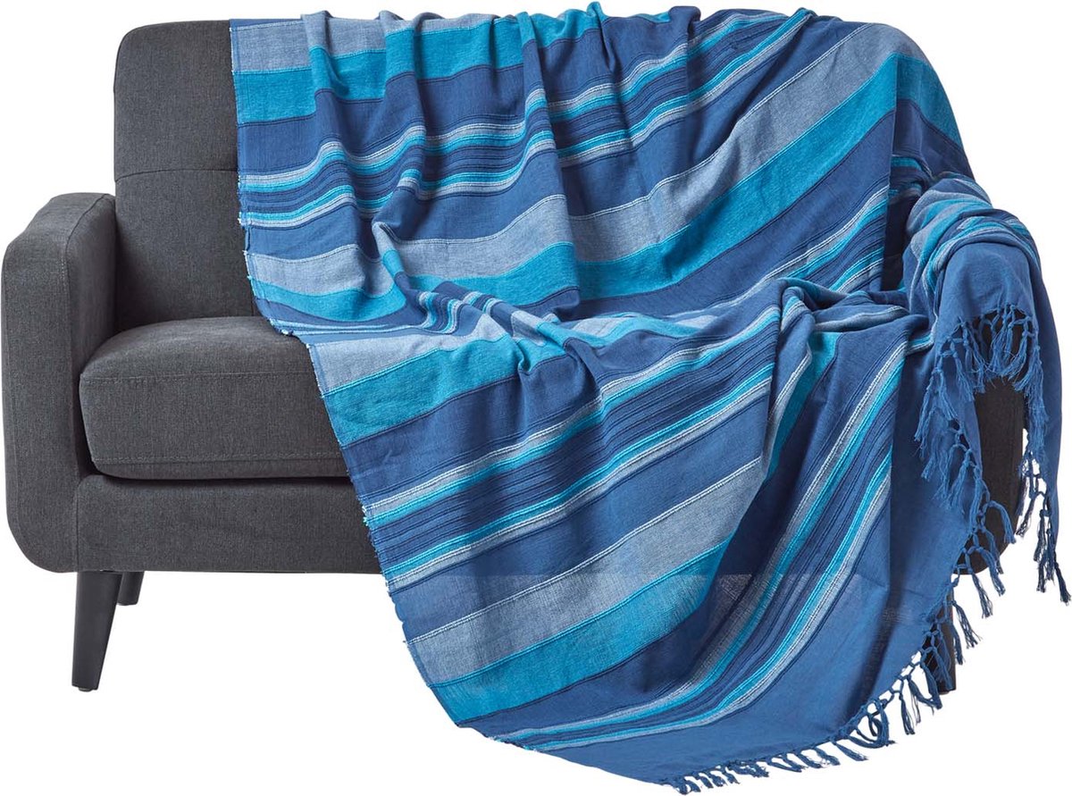 Homescapes Marokko sprei, blauwe strepen, 150 x 200 cm