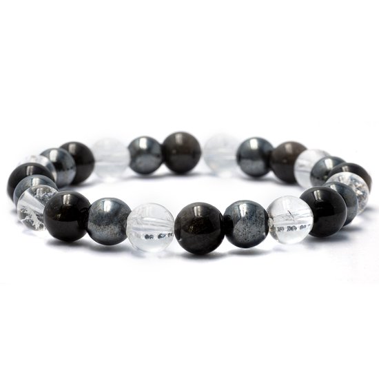Bixorp Gems Hematiet + Bergkristal + Obsidiaan Armband - 8mm / 18cm - Om & Om Edelsteen Kralenarmband