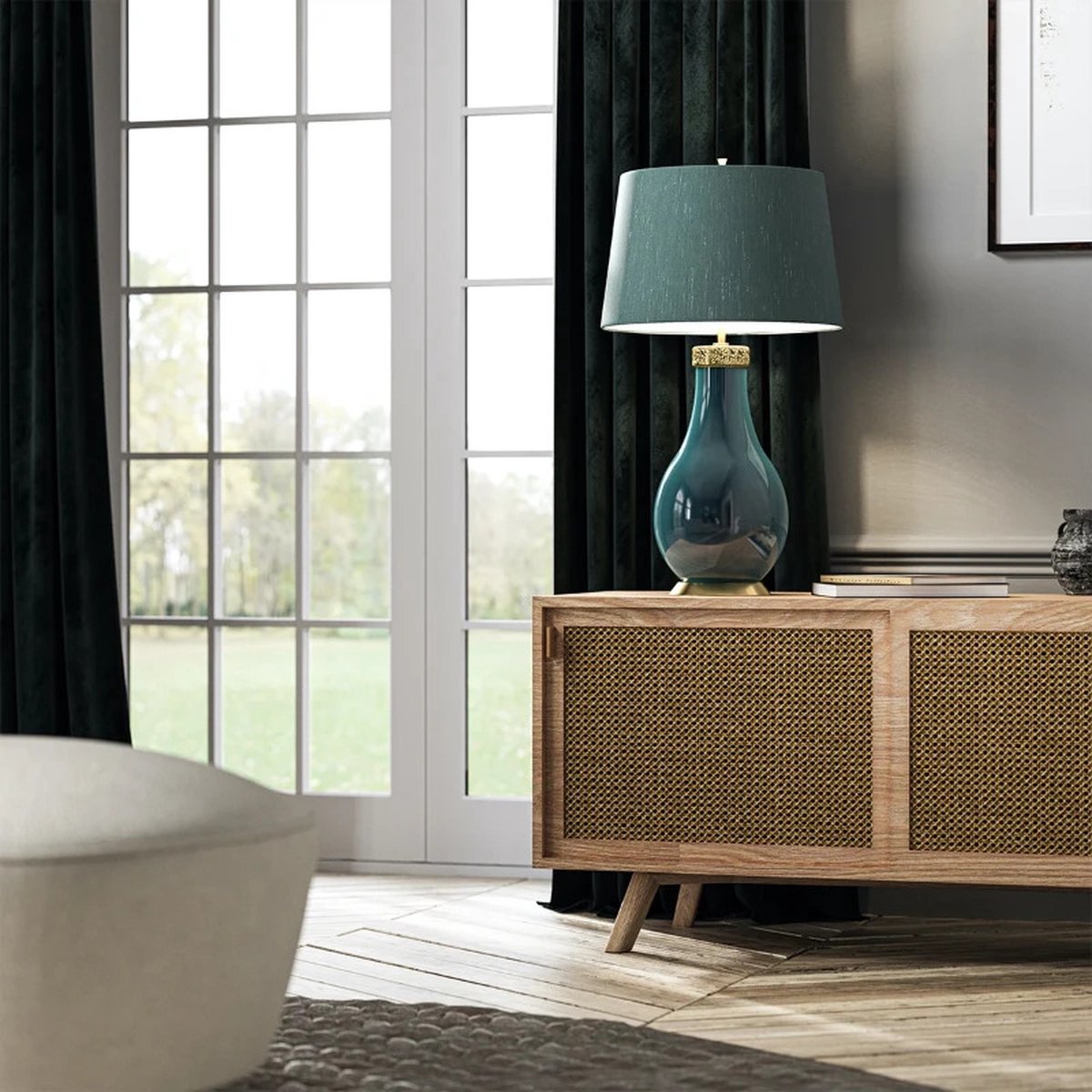 Quintiesse LED Tafellamp Havering | 1X E27 Max 60W | Azure-Turquoise & Aged Brass