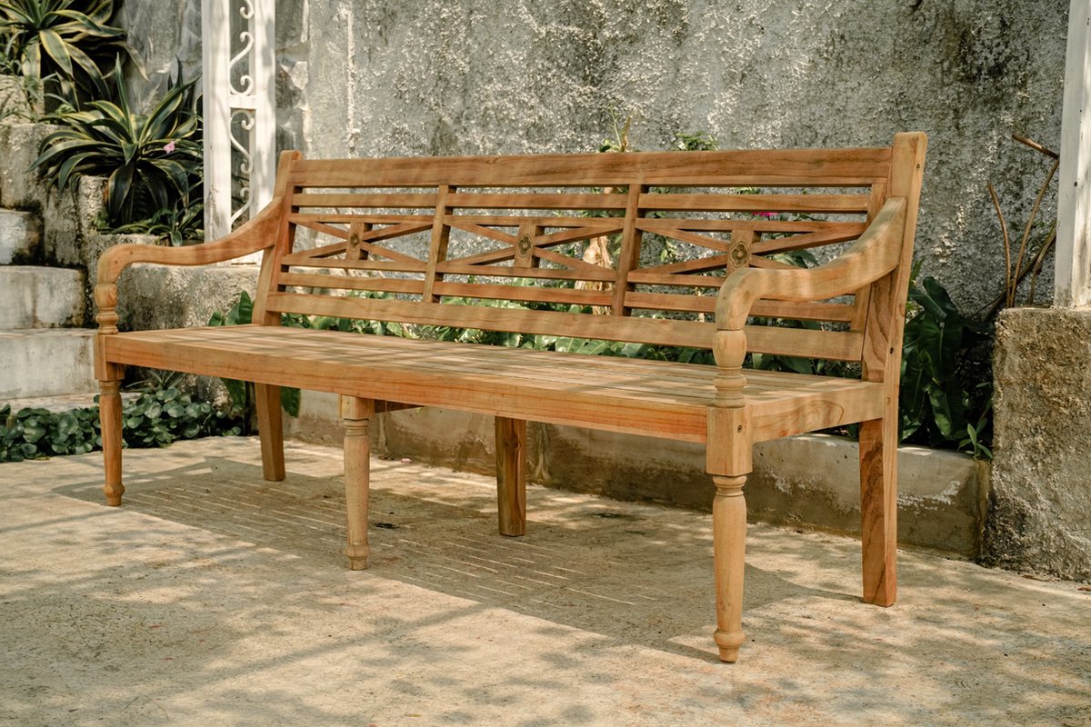 Teakea - Teak Stationsbank 180 cm - Gerecycled Massief Teakhout - Klassieke Tuinbank