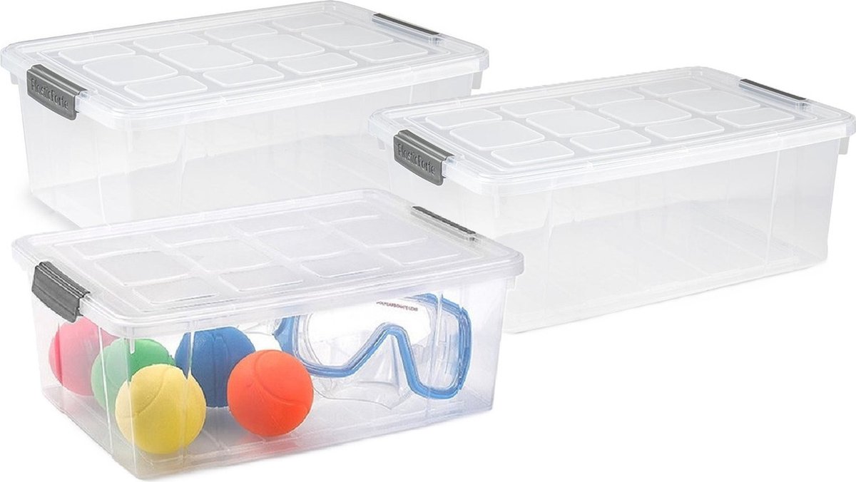 PLASTICFORTE Opslag/opberg bak/box met deksel - 5x - kunststof - 37 x 26 x 14 cm - transparant - 9 liter Grijs
