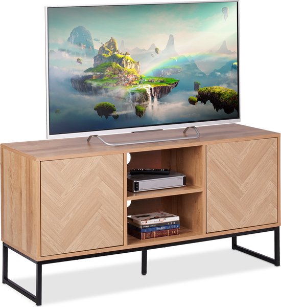 tv meubel - retro - 60 x 120 x 38 cm - 2 deuren - lichtbruin-zwart