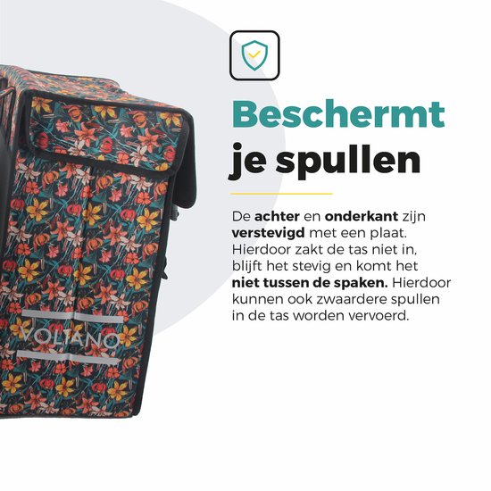 Voltano Dubbele Fietstas XXL - Floral Fiestas - Zwart Met Kleurrijke Bloemen - 60 Liter - Waterdicht - Universele bevestiging - Grote Fietstassen Elektrische Fietsen