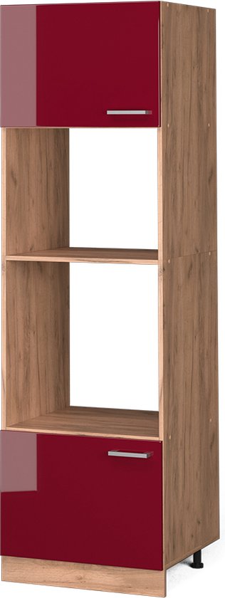 Vicco Armoire à micro-ondes R- Line, Rouge bordeaux brillant/Marron, 60 cm