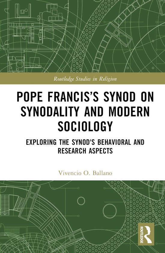 Boekomslag: titel 'Pope Francis's Synod on Synodality and Modern Sociology' op een groene achtergrond met witte lijnen.