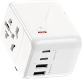 Bol.com Universele Wereldstekker - Reisadapter voor 190+ landen - USB-C & USB-A - Reisstekker wereld - Wit aanbieding