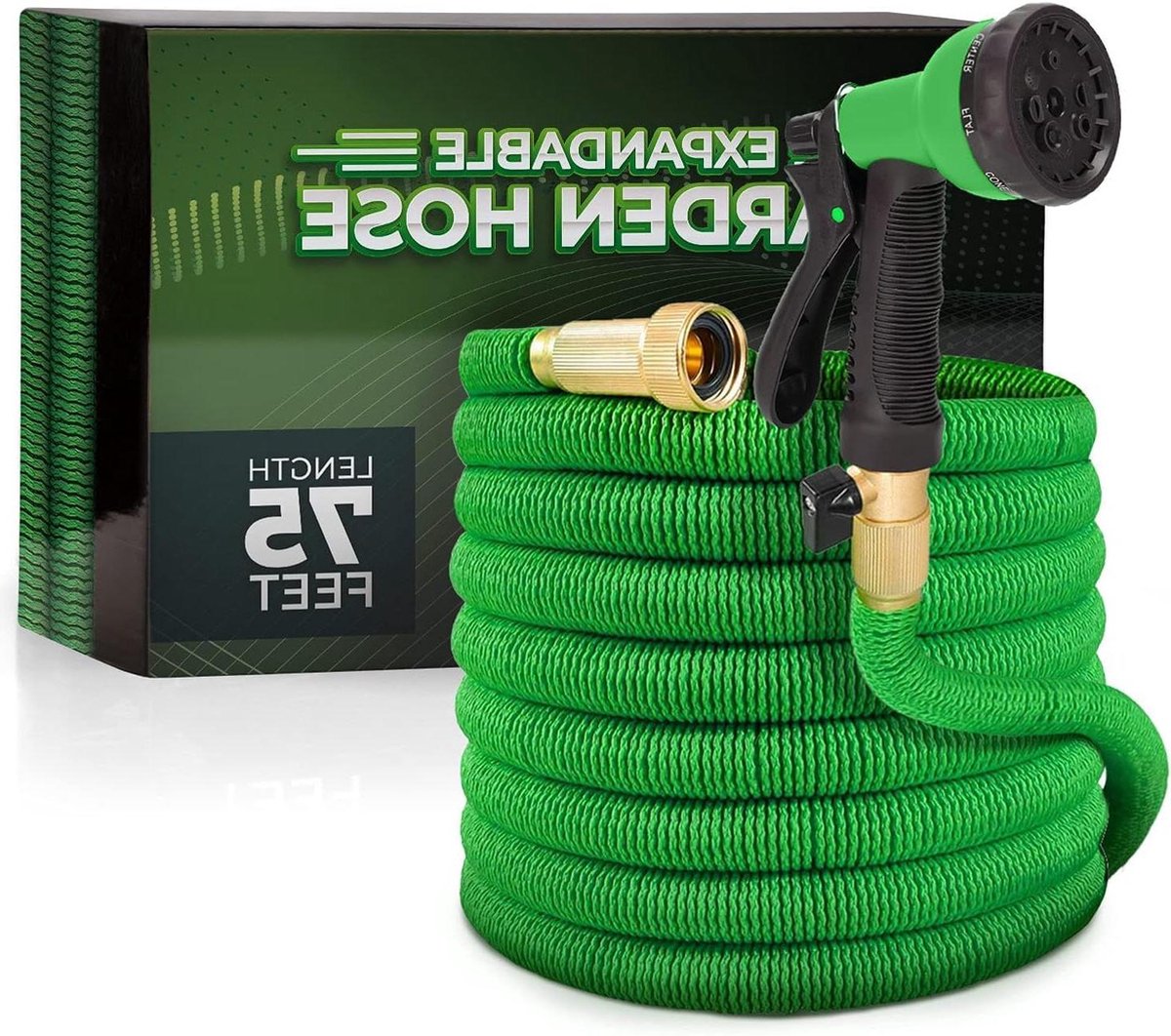 Uitbreidbare tuinbroek met 8 functies mondstuk lichtgewicht anti-kink flexibel extra sterke stof - 75ft groen