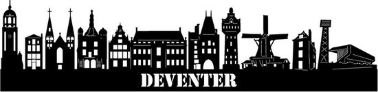 Skyline | Zwart | Hout | Deventer | 55 CM | Geschenk | Decoratie