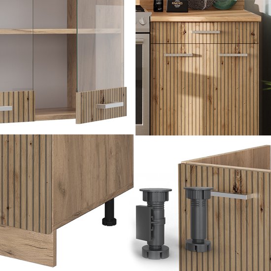 Vicco Elément de cuisine complet R- Line, Chêne artisanal/Chêne Gold Kraft/Chêne doré puissant, 200 cm sans plan de travail