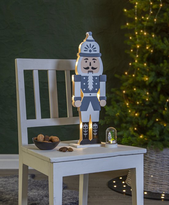 Marco Paul 80 Cm Gouden Notenkraker Soldaat Met LED - Batterij Kerstdecoratie Standbeeld