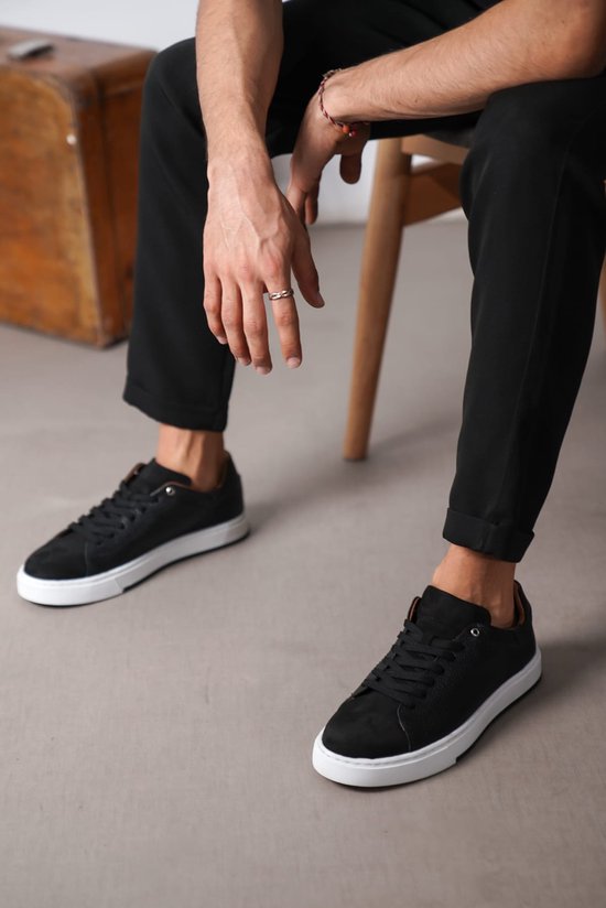 Sneakers Heren Premium Leer+Nubuck Zwart Oscar&Djayds Zwart