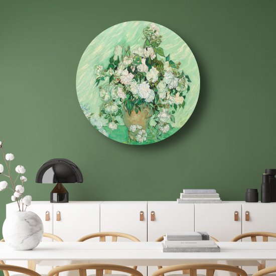 Roses - Cercle mural Vincent van Gogh - Tableau Fleurs - Tableau nature - Décoration murale moderne - Plaque murale - Art mural cercle mural forex 80x80 cm