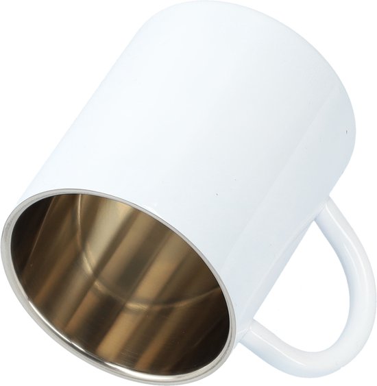 Tasse - Tasse à boire - Tasse à café - Tasse à thé - Acier inoxydable - Avec poignée - Tasse robuste - 200ML - Wit