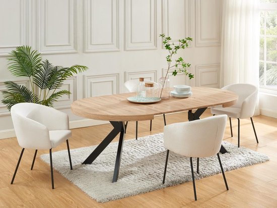 Foto: Uitschuifbare eettafel 4 tot 8 plaatsen van mdf en staal naturel en zwart komoni l 220 cm x h 76 cm x d 120 cm