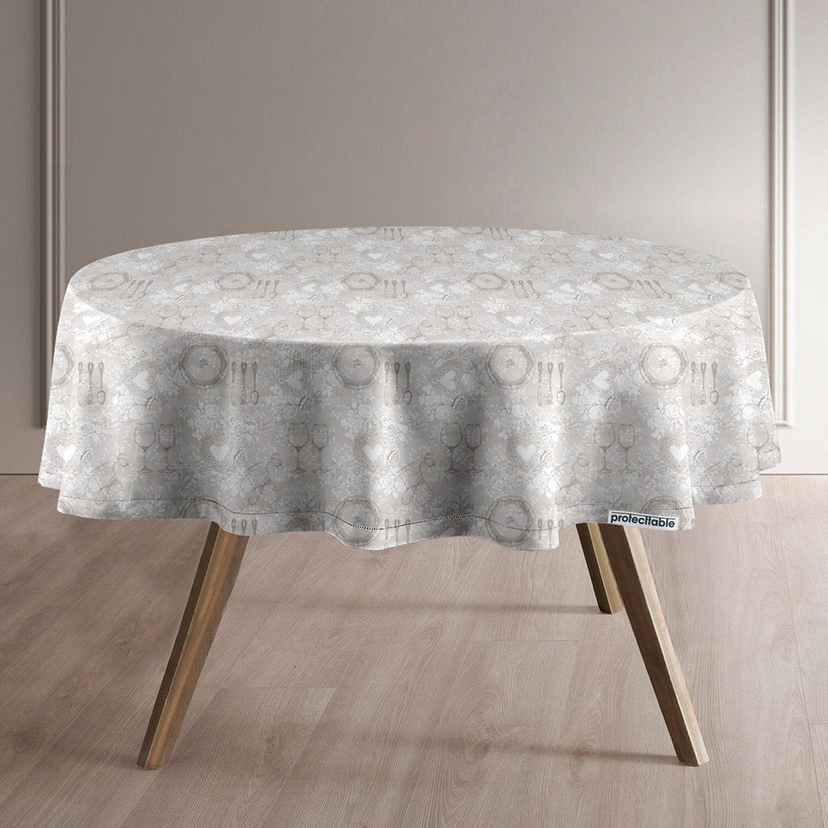 Protecttable - Rond Tafelzeil Romantisch Bruin Ø138cm - Tafelkleed Afwasbaar - Kunststof
