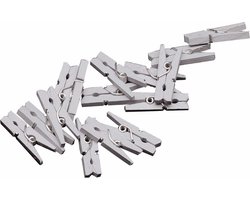 Mini knijpertjes - 20x st - zilver - 2 cm - hout - knijpers - miniknijpers - kleine wasknijpers - voor kaarten - hobby