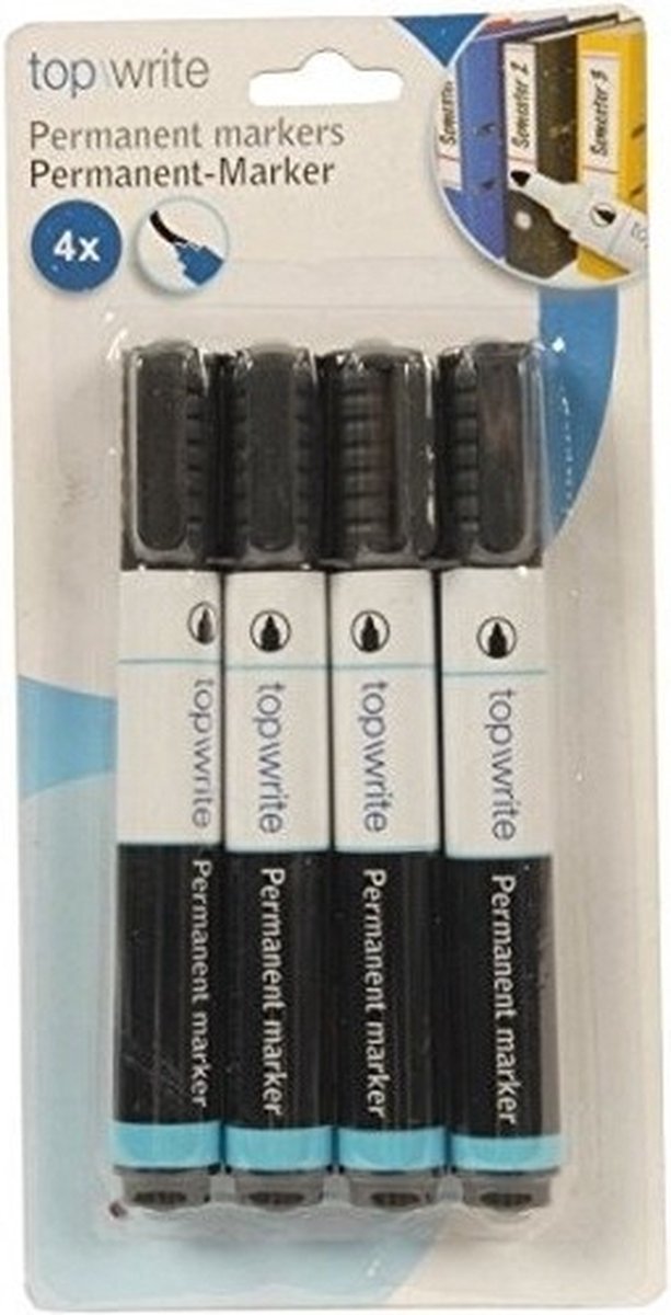 Topwrite Markers - zwart - 12x stuks - permanent stiften - Voor papier/karton