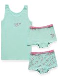 Mintgroen hemd met paardjesprint en bijpassende mintgroene shorts met strikjes, met paardjes en hartjesprint.