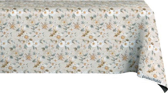 MIULEE Tafelkleed 100 x 140 cm, beige strepen, linnenlook, afwasbaar, boho tafelkleed, vierkant, voor keukentafel en outdoor tafelkleed