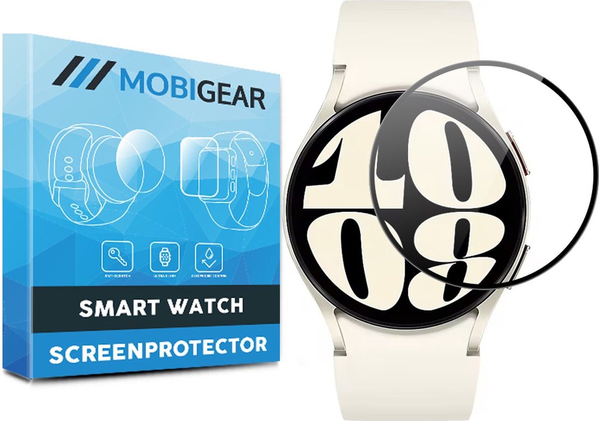 Mobigear Screenprotector geschikt voor Samsung Galaxy Watch 6 - 40 mm | Mobigear Premium Screenprotector Folie - Case Friendly - Zwart