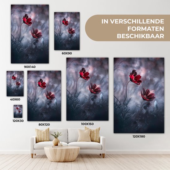 Tableau sur toile Fleurs - Rouge - Plantes - Nature - 90x140 cm - Décoration murale