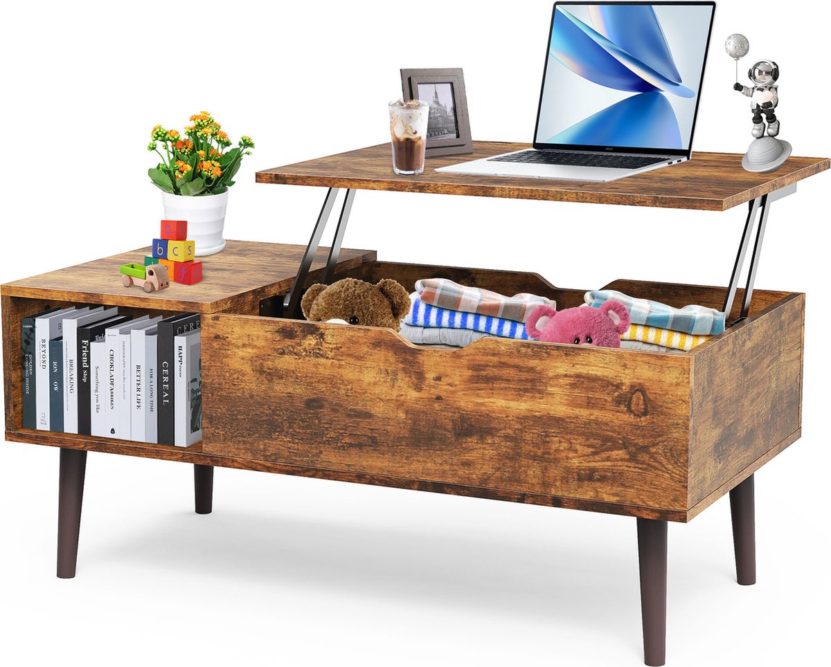 Salontafels - salontafels met liftfunctie voor de woonkamer - kleine opkomende houten salontafels - met verborgen opbergruimte - roestbruin