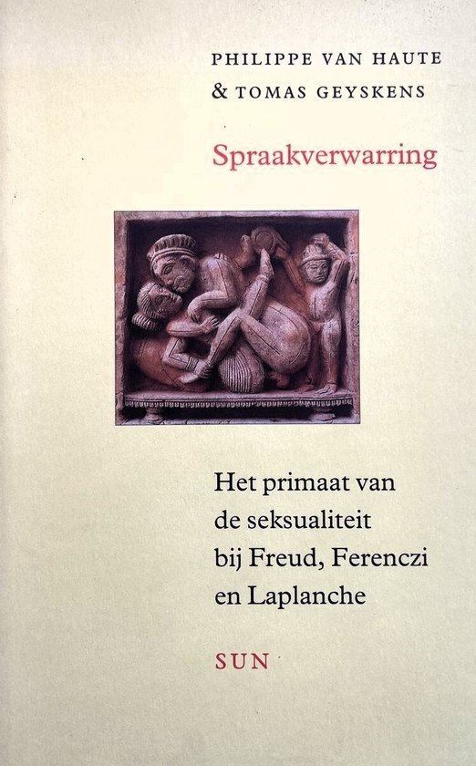 Boekomslag met de titel "Spraakverwarring". Centraal een afbeelding van een antiek reliëf met meerdere figuren.