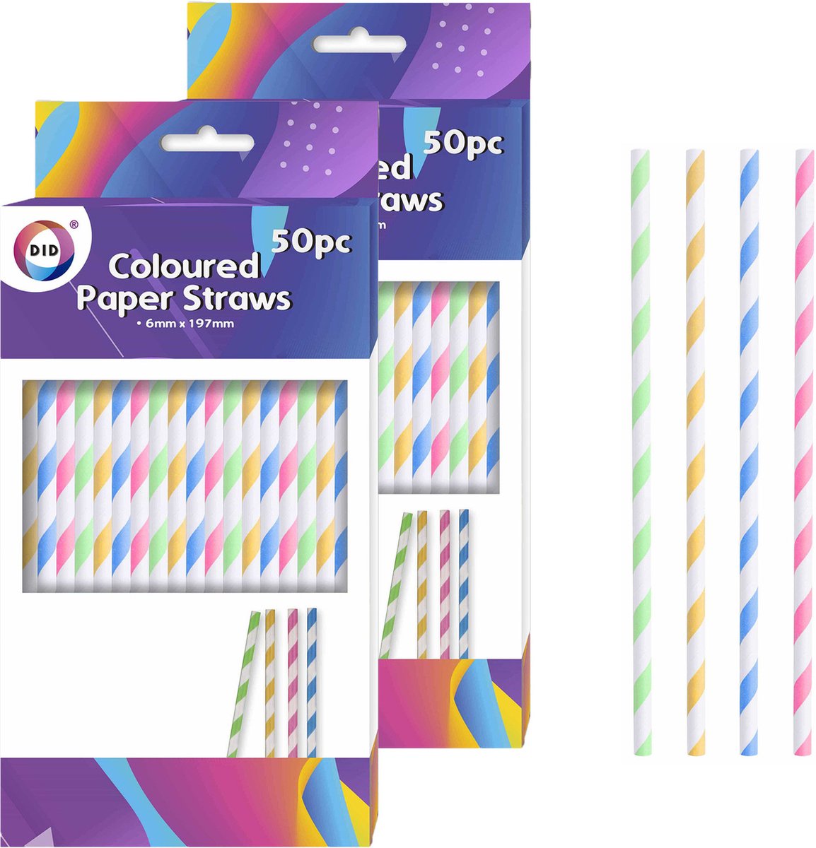DID Gekleurde rietjes - 100x stuks - kleur mix - 20cm x 0.6cm - drinkrietjes - wegwerprietjes