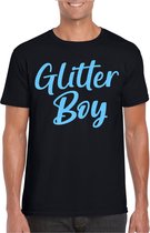 Bellatio Decorations Verkleed T-shirt voor heren - glitter boy - zwart - blauw glitter - carnaval XXL