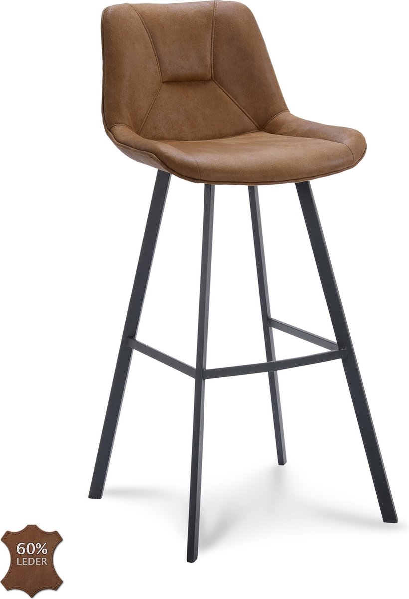 Icon Living - Barkruk Brooks Zithoogte 80 - Microleder Bull Camel - Poot Zwart