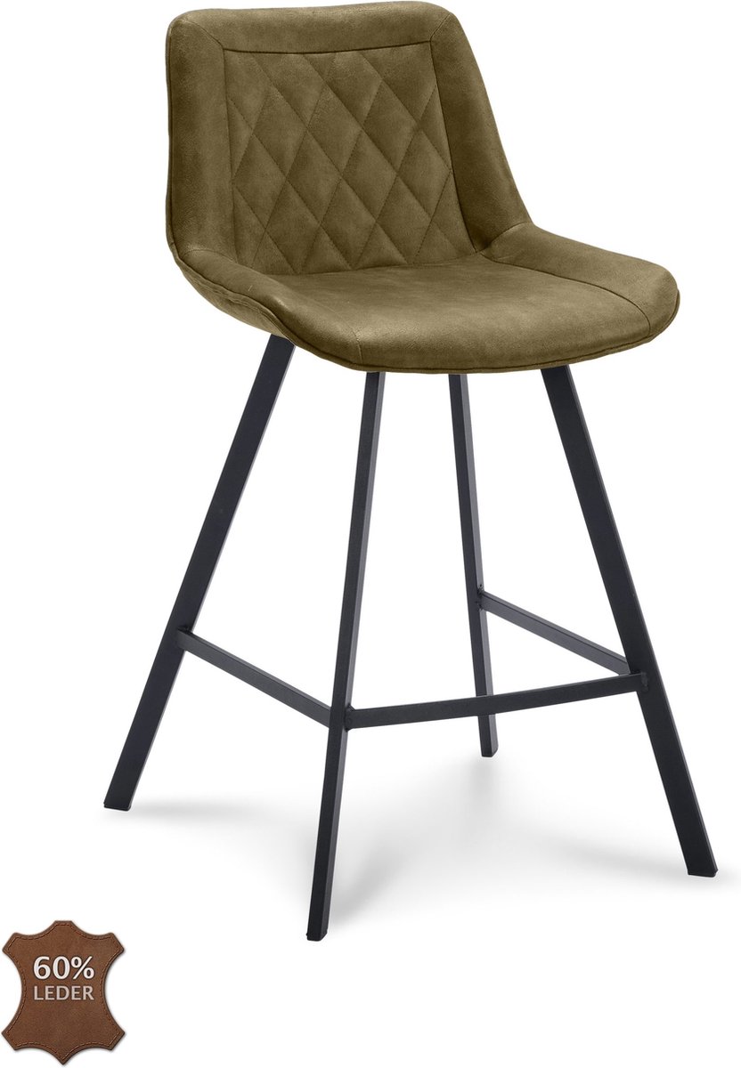Icon Living - Barkruk Jim Zithoogte 65 - Microleder Bull Moss - Poot Zwart