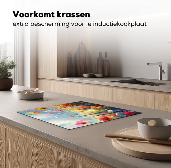 KitchenYeah® Protection plaque induction 60x52 cm - Coloré - Fleurs - Nature - Protege plaque de cuisson - Couvre plaque induction - Protecteur d'induction - Cuisine