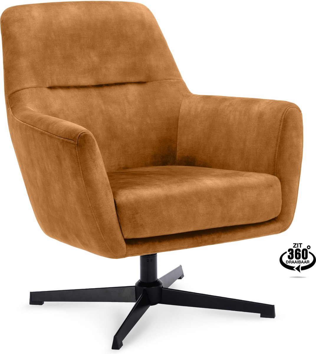 Icon Living - Fauteuil Espen - Velours Adore Cognac - Draaivoet Zwart